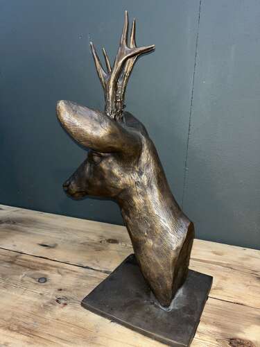 Bronze Roe Deer Head - deer sculpture in bronze