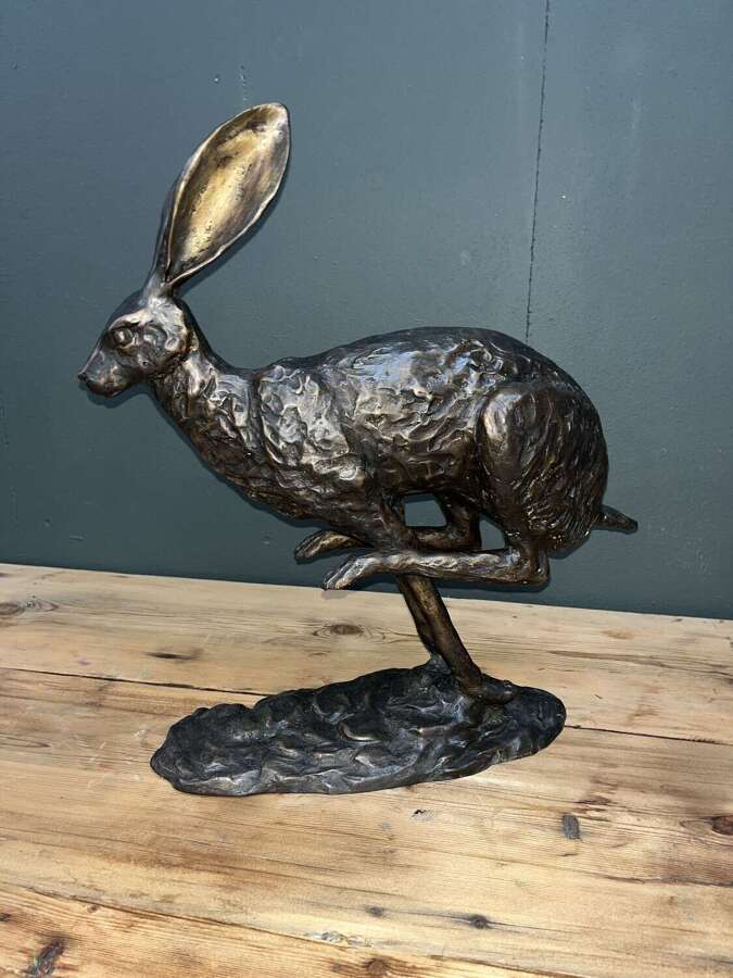 Bronze running hare large - bronze hare sculpture