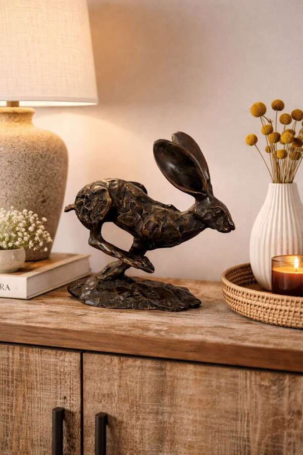 Bronze running hare small - bronze hare sculpture