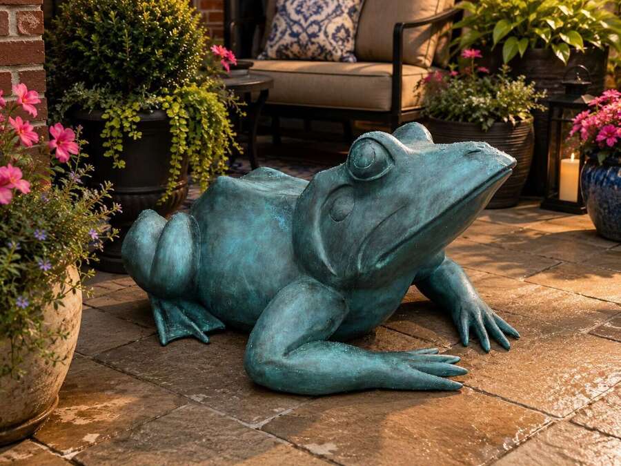 Large Bronze Frog Sculpture - frog garden statue in bronze