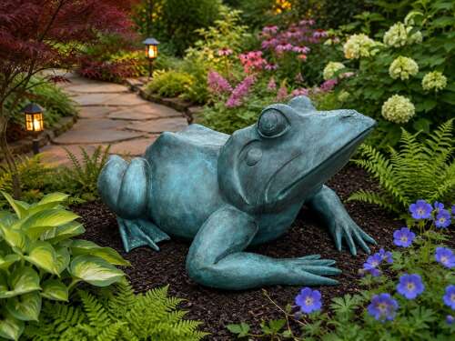 Large Bronze Frog Sculpture - frog garden statue in bronze