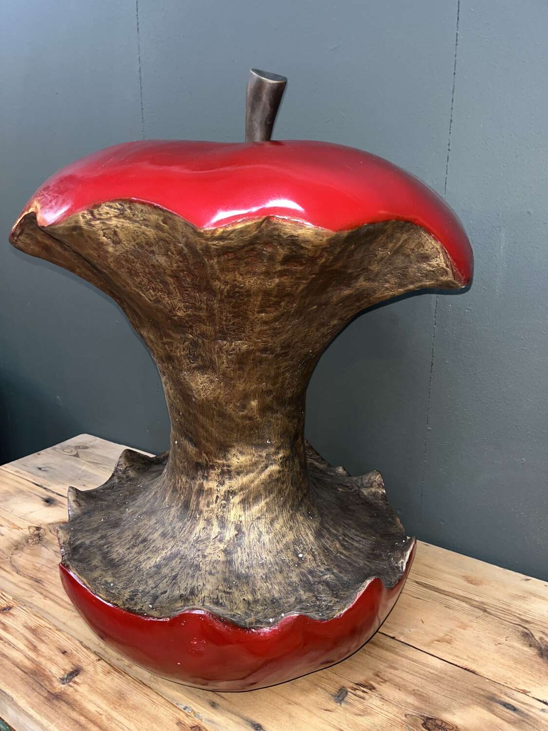 Bronze Apple core sculpture in red - bronze apple 60 cm