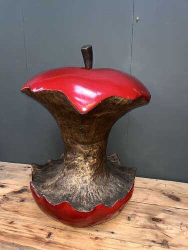 Bronze Apple core sculpture in red - bronze apple 60 cm