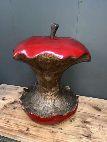 Bronze Apple core sculpture in red - bronze apple 60 cm