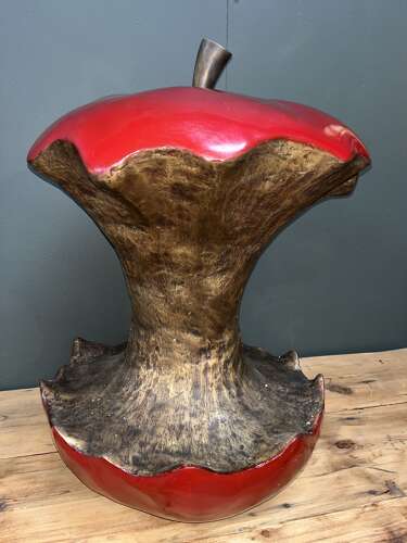 Bronze Apple core sculpture in red - bronze apple 60 cm