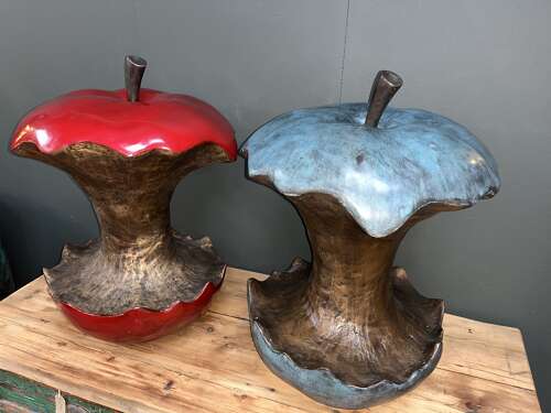 Bronze Apple core sculpture in red - bronze apple 60 cm