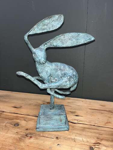 Big eared bronze Hare sculpture - bronze hares