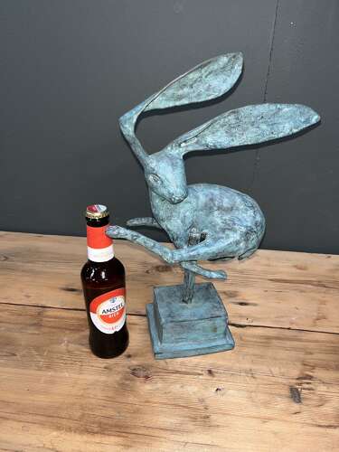 Big eared bronze Hare sculpture - bronze hares