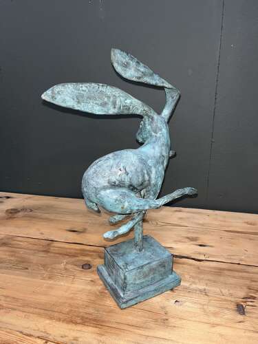 Big eared bronze Hare sculpture - bronze hares