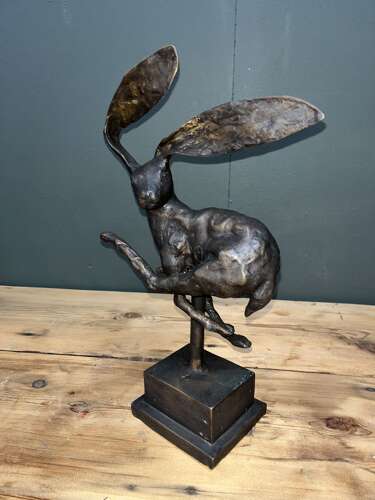 Big eared bronze Hare sculpture - bronze hares