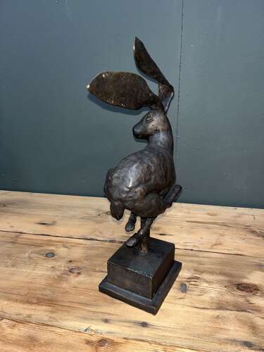 Big eared bronze Hare sculpture - bronze hares