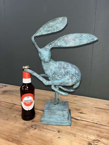 Big eared bronze Hare sculpture - bronze hares