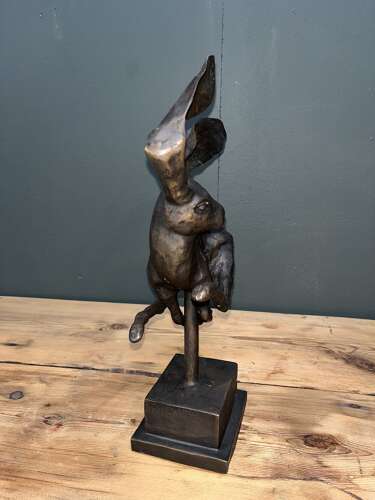 Big eared bronze Hare sculpture - bronze hares
