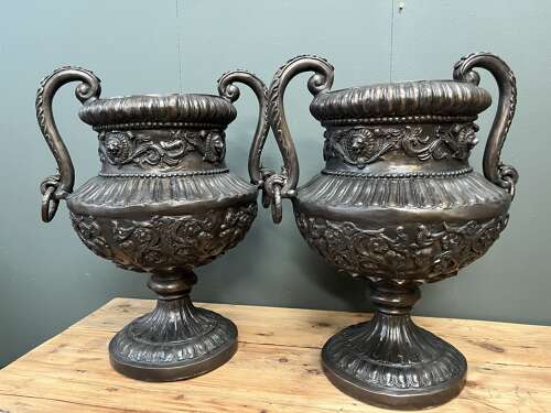 Bronze urns with handles 66 cm tall