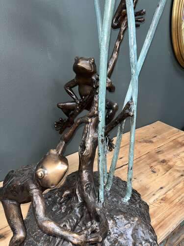 Bronze water feature - bronze sculpture of frogs and waterlillys