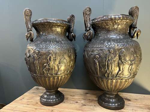 Pair of bronze urns 84 cm