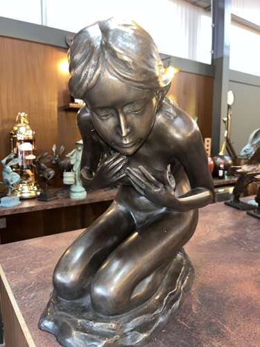 Bronze sculpture of a female with water jug - bronze water feature