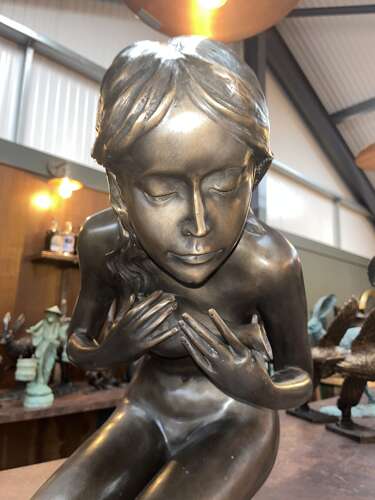 Bronze sculpture of a female with water jug - bronze water feature