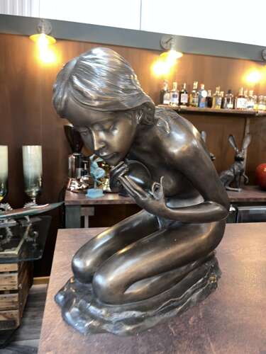 Bronze sculpture of a female with water jug - bronze water feature