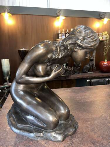Bronze sculpture of a female with water jug - bronze water feature