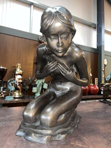 Bronze sculpture of a female with water jug - bronze water feature