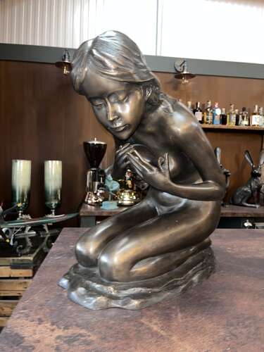 Bronze sculpture of a female with water jug - bronze water feature