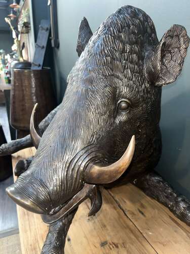 Bronze Boar sculpture - bronze laying boar