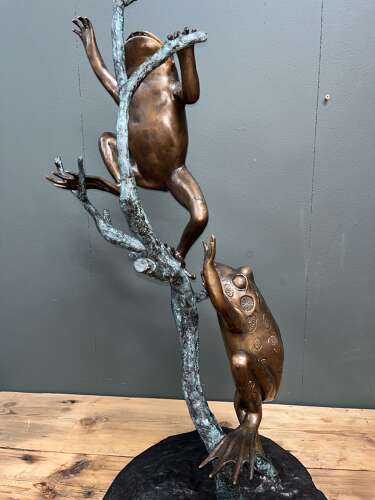 Bronze frogs on branch - bronze frog water feature