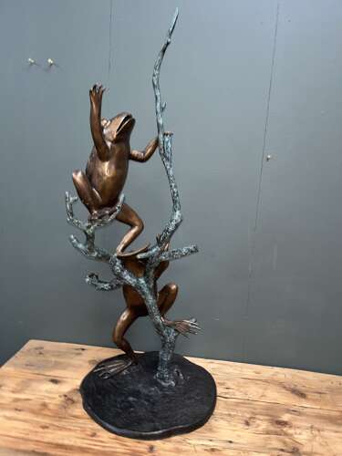 Bronze frogs on branch - bronze frog water feature
