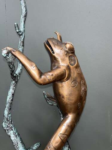 Bronze frogs on branch - bronze frog water feature