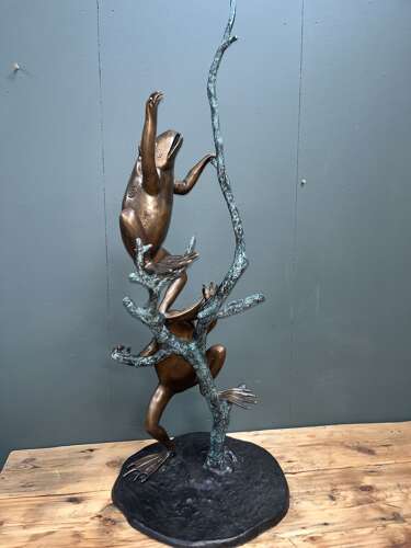 Bronze frogs on branch - bronze frog water feature