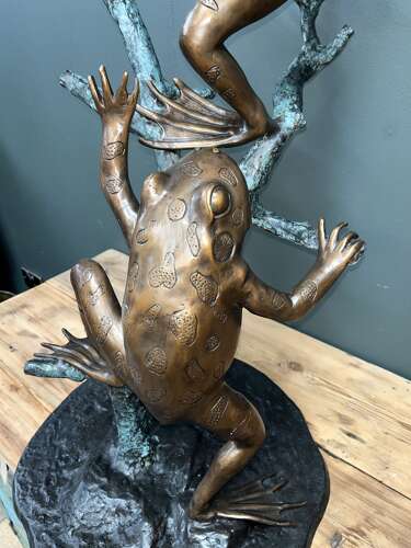 Bronze frogs on branch - bronze frog water feature