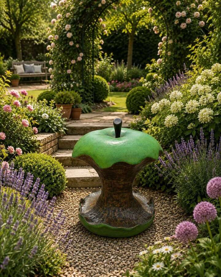 Bronze apple core sculpture - apple sculpture in green