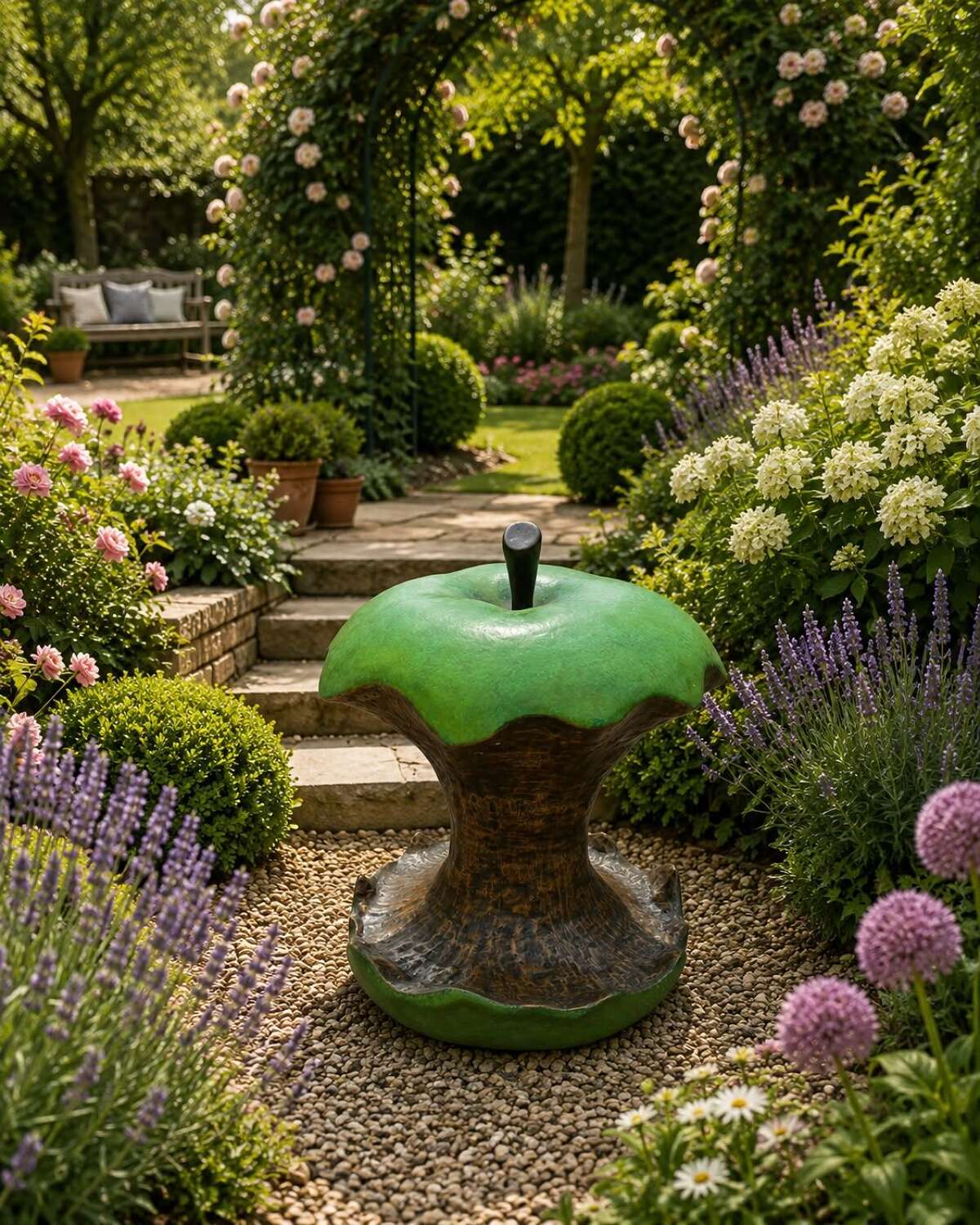 Bronze apple core sculpture - apple sculpture in green