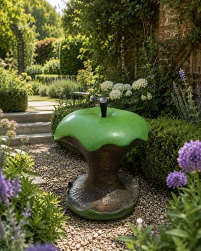 Bronze apple core sculpture - apple sculpture in green