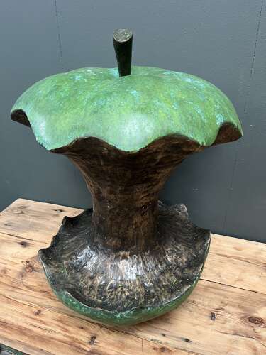 Bronze apple core sculpture - apple sculpture in green