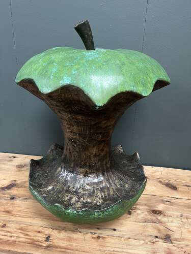 Bronze apple core sculpture - apple sculpture in green