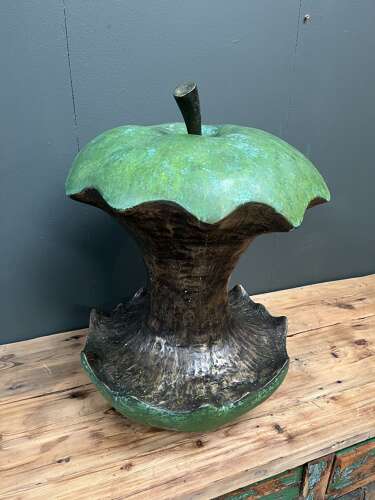 Bronze apple core sculpture - apple sculpture in green