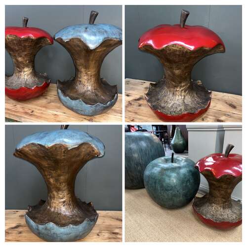 Bronze apple core sculpture - apple sculpture in green