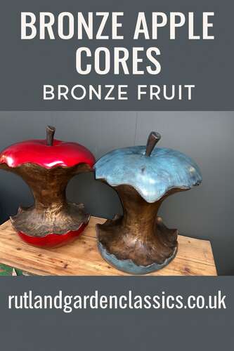 Bronze apple core sculpture - apple sculpture in green