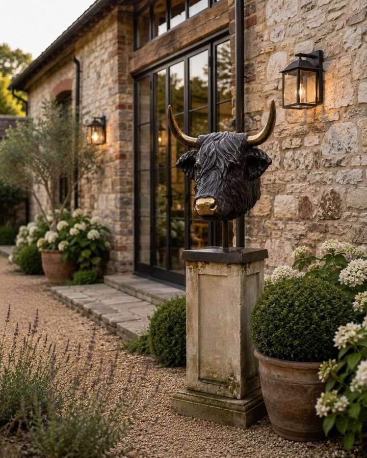 Bronze Highland cow bust - bronze cow head