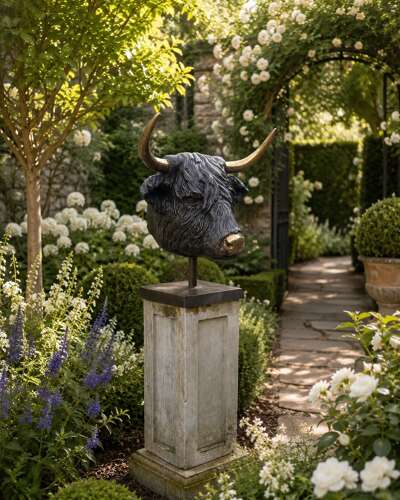 Bronze Highland cow bust - bronze cow head