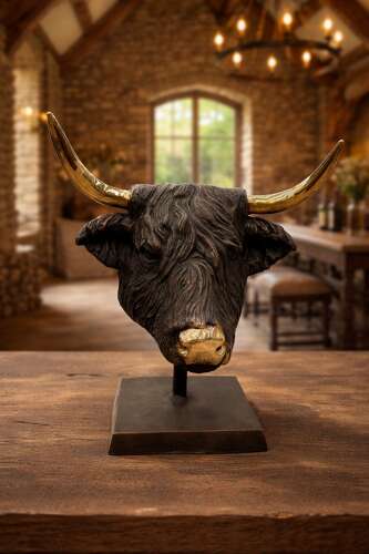 Bronze Highland cow bust - bronze cow head