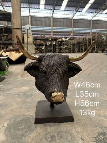 Bronze Highland cow bust - bronze cow head