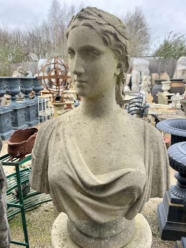 Helena stone bust on column by haddonstone