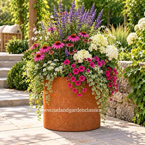 Corten Steel planters - rusty round metal planter 60 cm