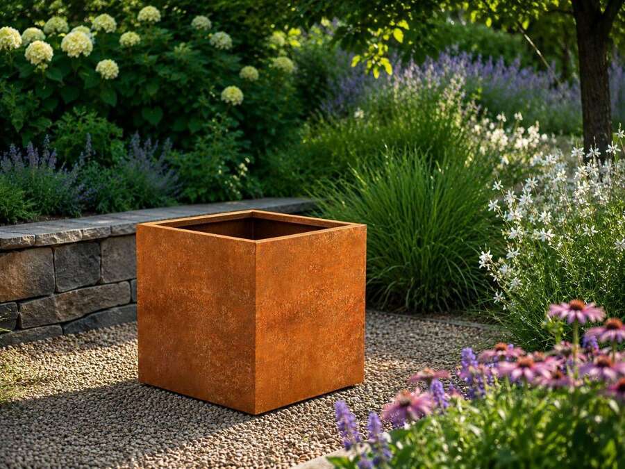 Corten Steel Planters - rusty square planters 60 cm