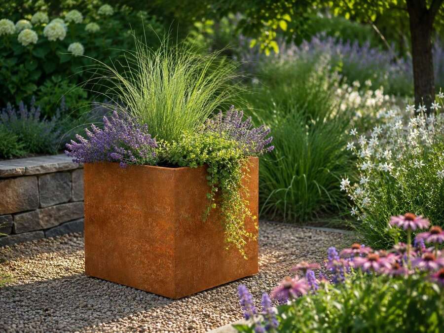 Corten Steel Planter - rusty square planters 70 cm
