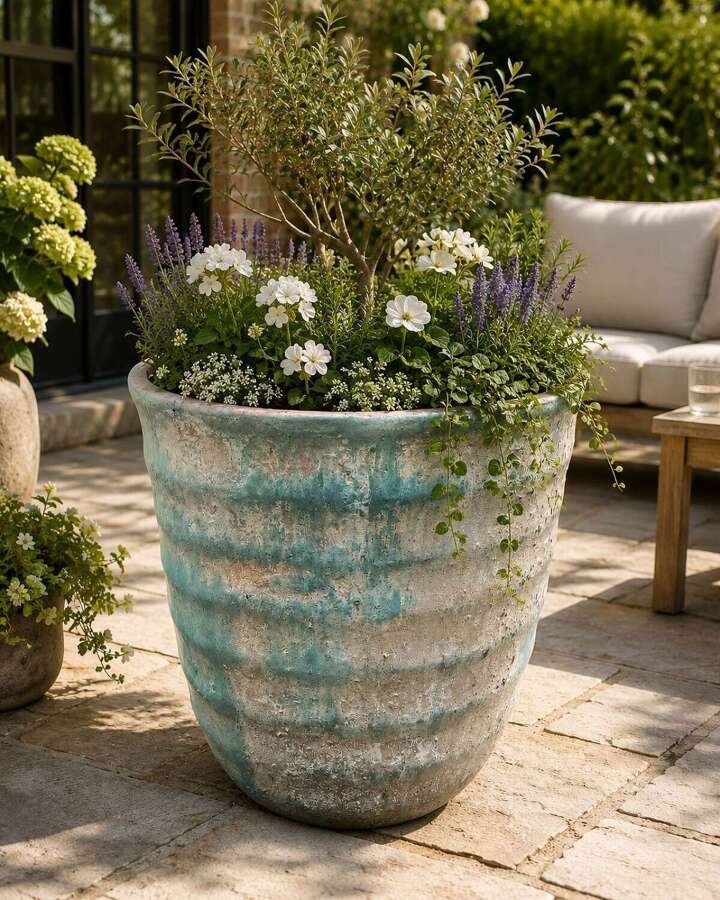 Garden pots - distressed planter - high fired clay pot