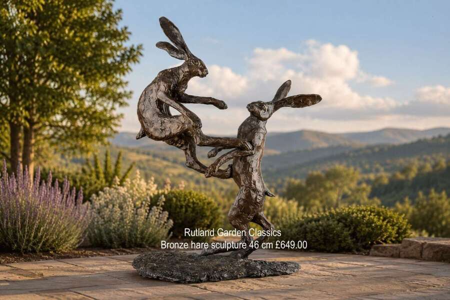 Bronze boxing hares - bronze sculpture